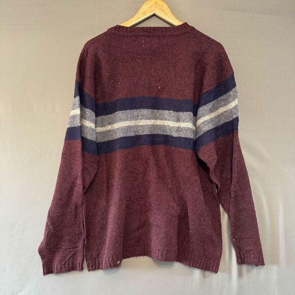 J’Ma Plum Men’s 100% Wool V-Neck Sweater Size Large Striped Graphic - Picture 5 of 9